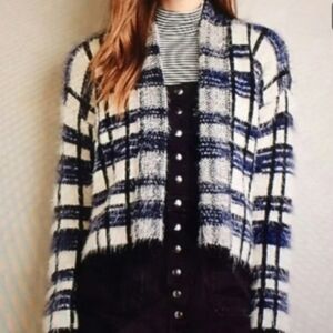Anthropologie LA Fee Verte Plaid fuzzy open front Long sleeve cardigan